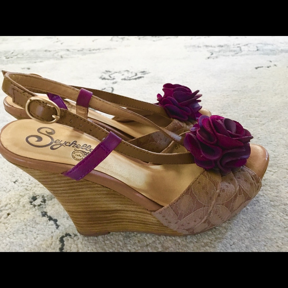 Seychelles Tan and Purple Wedges